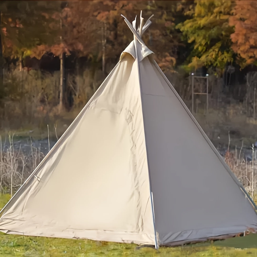 4-Person Beige Pyramid Tent with Iron Frame - Breathable Double Layer, Easy Setup, Zipper Closure, Rainfly, UV & Waterproof for All Seasons - Ideal for Valentine'S Day, Easter, Outdoor Activities