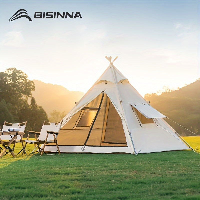 BISINNA Hexagonal Pyramid Tent for 2-4 People - Waterproof, Durable Oxford Fabric with Zip Closure and Iron Frame - Perfect for Family Camping