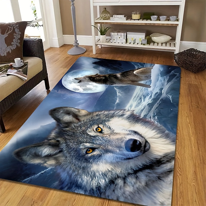 1pc 3D Snow Wolf Print Rug, Psychedelic Motif Carpet, Washable Soft Floor Mat, For Living Room Bedroom Bathroom Kitchen Sink Laundry Room Office Home Decor Indoor Decor Room Supplies Bedside Accessories