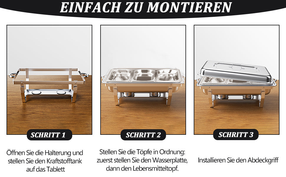 9L 2/4/6/8pcs Chafing Dish Edelstahl Buffet-Set Warmhaltebehälter Speisenwärmer Wärmebehälter Rechaud für Catering, Buffet und Party