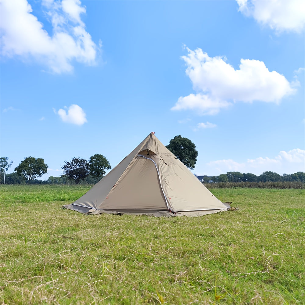 Octagonal Pyramid Tent, Four Season Camping Shelter with Chimney Hole, 160.02cm Tall, 3.2meter Diameter, Normal Waterproof Polyester, Zipper Closure, Alloy Brackets, Age 14+, Includes Chimney Safety Cloth.