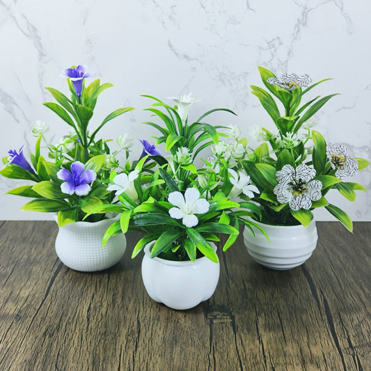 3-Pack Mini Artificial Potted Plants with White Pots for Home Decor - Plastic Faux Flowers for Living Room, Office Desk - Festive Tabletop Decor for Christmas, Halloween, Thanksgiving, Mother's Day