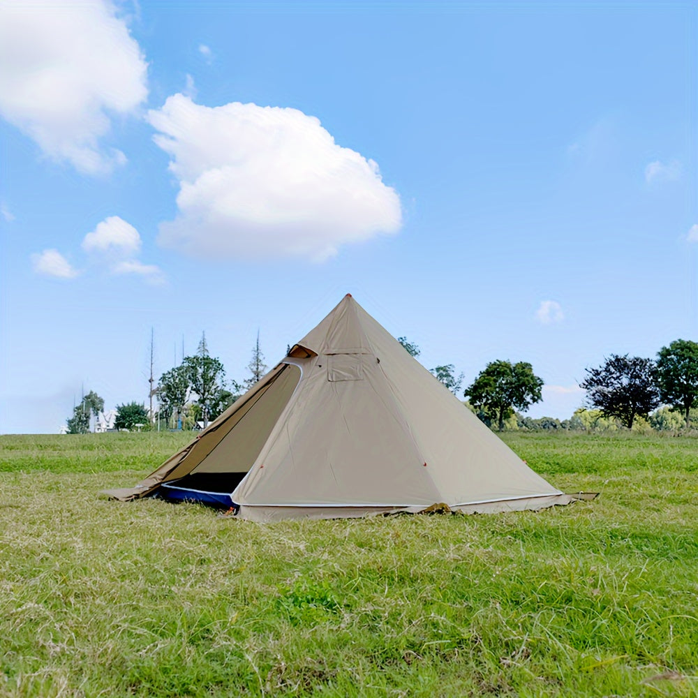 Octagonal Pyramid Tent, Four Season Camping Shelter with Chimney Hole, 160.02cm Tall, 3.2meter Diameter, Normal Waterproof Polyester, Zipper Closure, Alloy Brackets, Age 14+, Includes Chimney Safety Cloth.