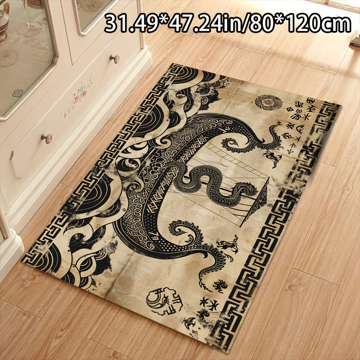 1pc ADSUVAN Luxury Dragon and Boat Modern Art Pattern Area Rug, Soft Crystal Velvet, 750g/m², Non-Slip Backing, Machine Washable, Rectangle Polyester Fiber Carpet for Living Room, Bedroom, Indoor Use - Multiple Sizes Availab