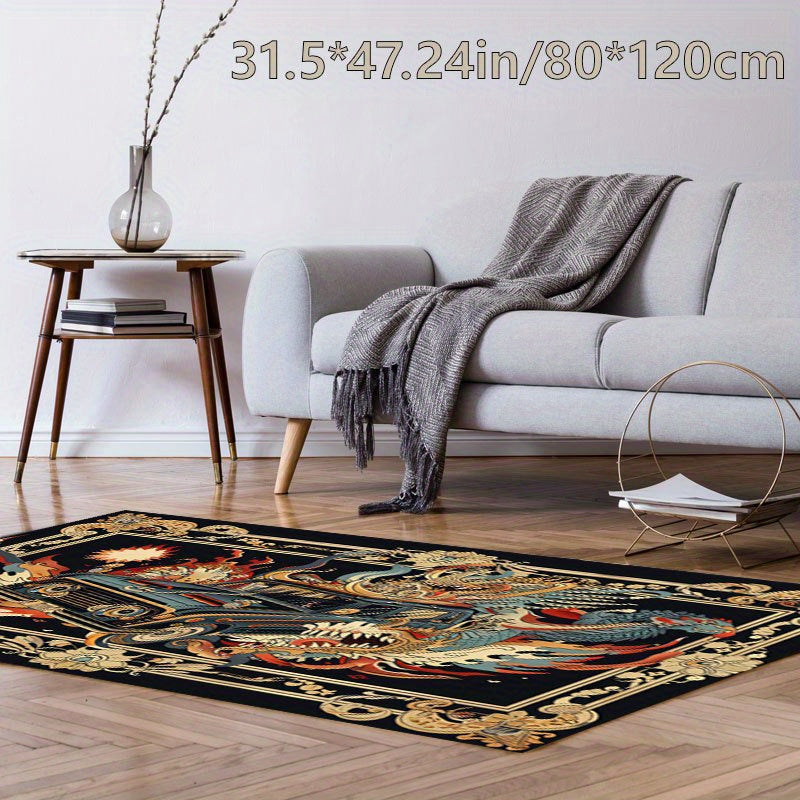 Luxury European Abstract Car & Dragon Design Area Rug - Ultra-Soft Crystal Velvet, Non-Slip Backing, Machine Washable for Living Room, Bedroom, Outdoor, and More - Versatile Home Decor, Christmas Decor