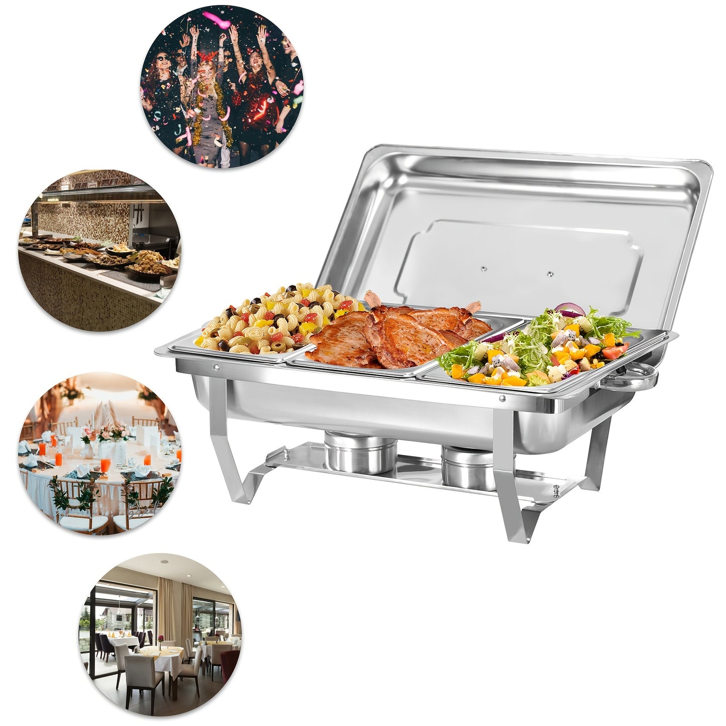 2/4/6/8 Stück 9L Edelstahl Chafing Dish Buffet Set mit 1/3 Größe Lebensmittel Pfannen Erwärmungsbehälter für Catering, Buffet und Party