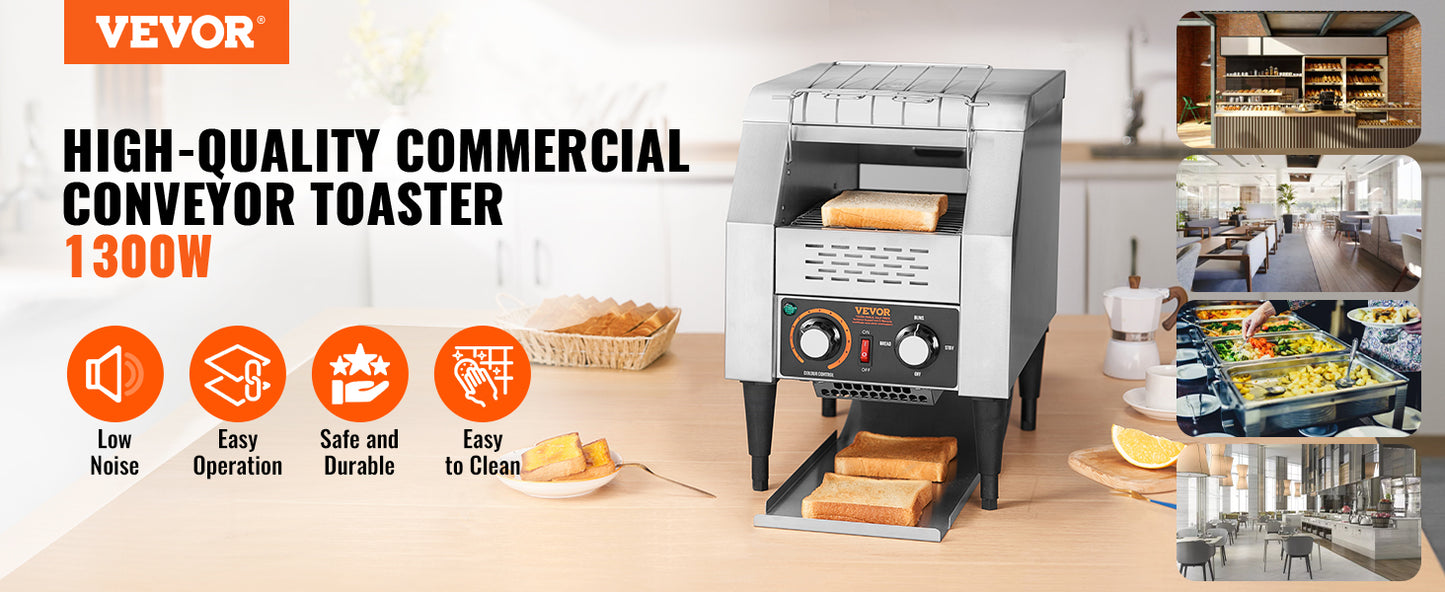 VEVOR Durchlauf-Toaster 1300 W Förderbandtoaster, Kettentoaster, Drei Multifunktionale Betriebsarten 150 Scheiben pro Stunde, Silber Kommerzieller Toaster Förderband Edelstal Restaurants, Bäckereien