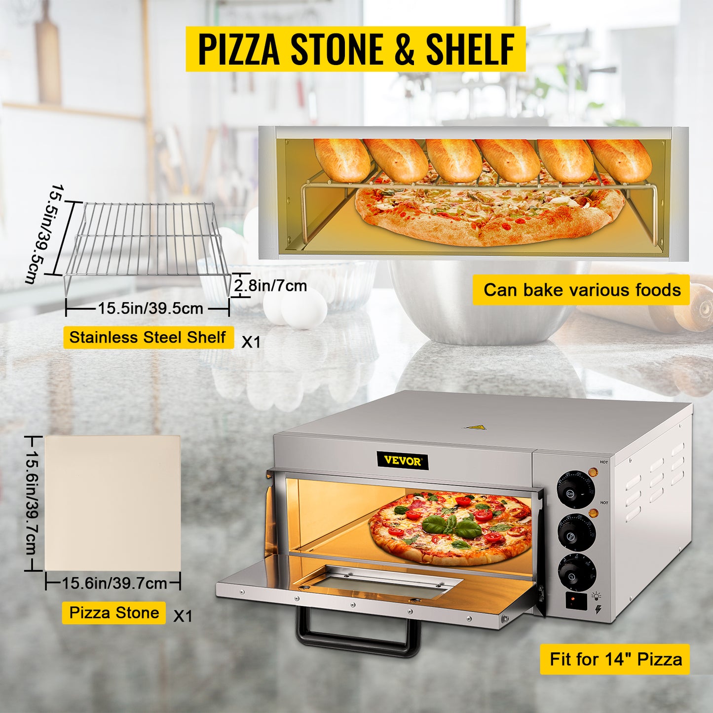 Vevor kommerziellen elektrischen Pizza ofen 14 "Single Deck Layer 110-1300w/220v-2000w und Regal Mehrzweck-Pizza bäcker