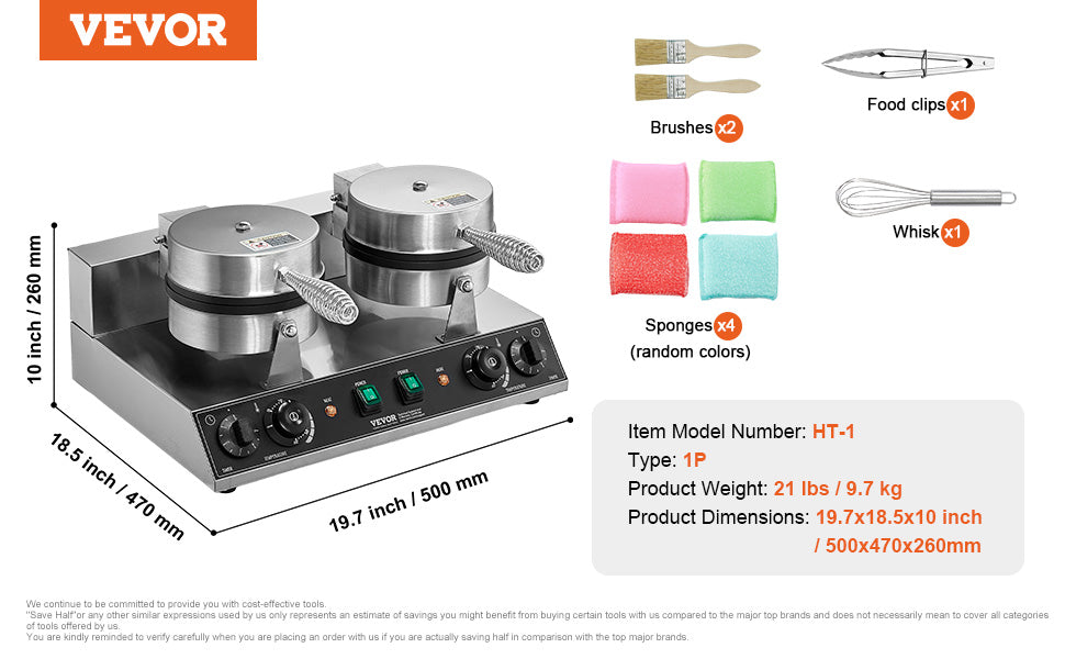 VEVOR kommerzielles Waffeleisen rundes Waffeleisen mit Doppelkopf 2460 W, belgisches Waffeleisen mit antihaftbeschichteten Backfläche, Temperatur- und Zeitregelung, für Restaurant Bäckerei Snackbar