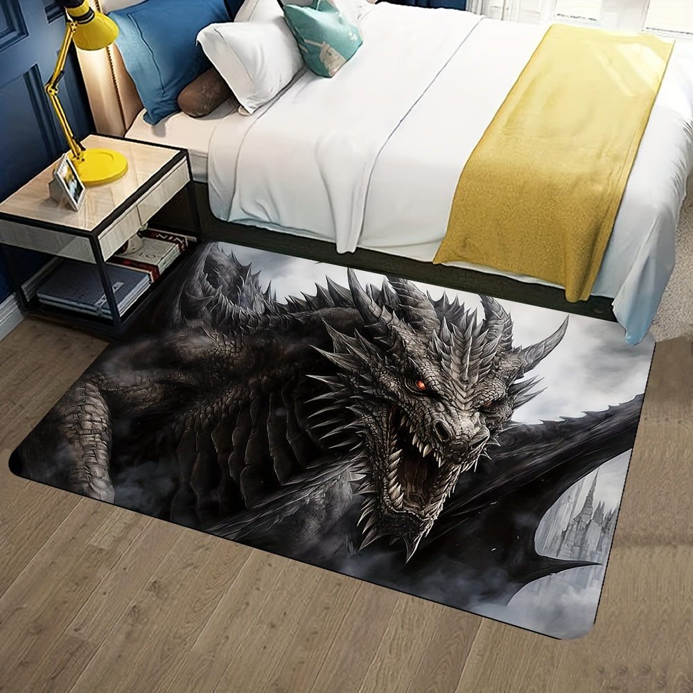 Dragon Design Non-Slip Area Rug – Hand Washable Polyester Rectangular Mat for Bedroom, Living Room, Game Room – Indoor/Outdoor Washable Carpet with Non-Slip Feature – Decorative Dragon Printed Rug