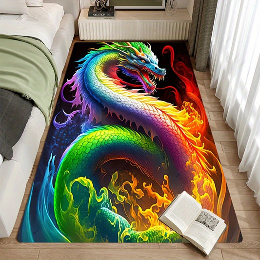 1pc Fantasy Colorful Dragon Area Rug, Anti-slip Non-Shedding Stain Resistant Carpet, Suitable For Living Room Bedroom Laundry Room, Machine Washable, Home Decor, Room Decor