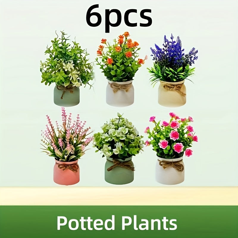 6-Pack Mini Artificial Potted Plants, Faux Lavender, Eucalyptus Greenery, Plastic Fake Flower Pots for Indoor & Outdoor Home Table Wedding Decor, Suitable for Spring, Christmas, Hanukkah, Valentine's Day, Mother's Day, Grandp