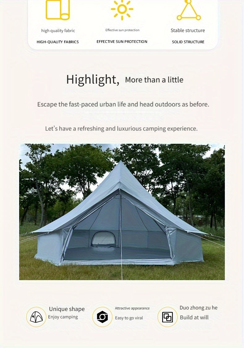 Large 4M Silver-Coated Outdoor Luxury Mongolian Yurt Tent - Waterproof & Fire-Resistant 210D Oxford Fabric - Double Person Camping, Family Picnic, Hiking, Glamping - Easy Setup, Removable, Portable, Zip Closure, Steel Frame