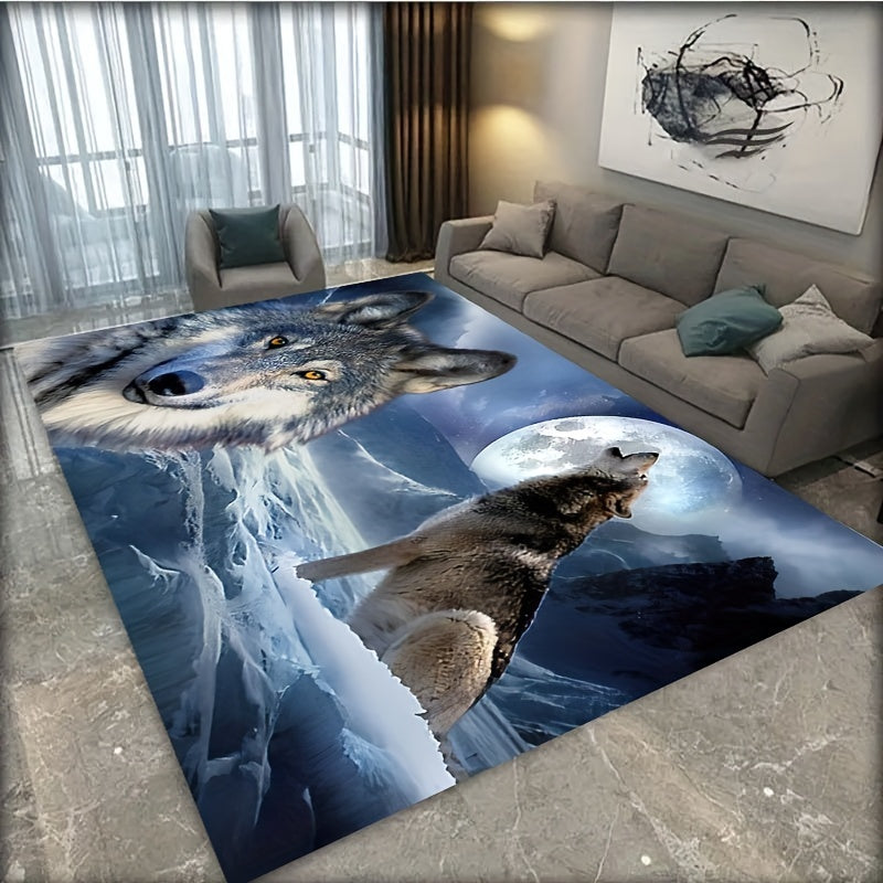 1pc 3D Snow Wolf Print Rug, Psychedelic Motif Carpet, Washable Soft Floor Mat, For Living Room Bedroom Bathroom Kitchen Sink Laundry Room Office Home Decor Indoor Decor Room Supplies Bedside Accessories