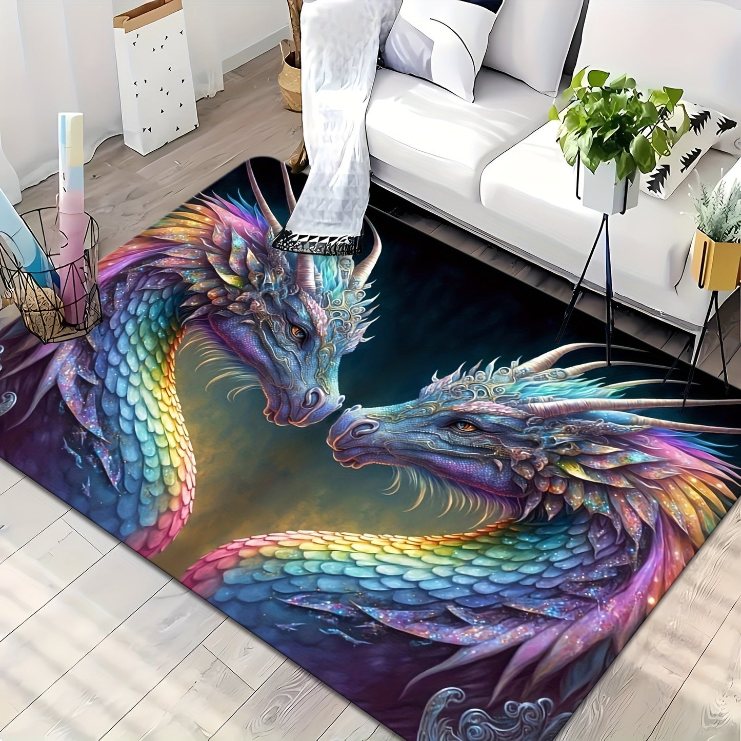 Machine Washable Mythical Dragon Area Rug, Anti-Slip Rectangular Carpet, Stain Resistant, Water-Resistant for Indoor & Outdoor Use – Ideal for Patio, Garden, Bedroom, Living Room, Kitchen, and Bathroom Entrance Mat, with Me