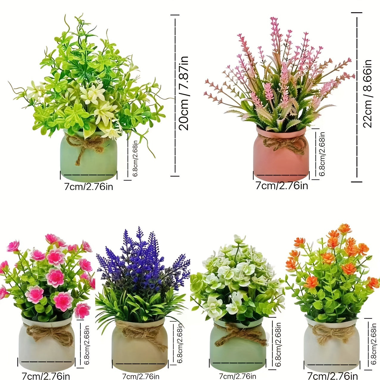 6-Pack Mini Artificial Potted Plants, Faux Lavender, Eucalyptus Greenery, Plastic Fake Flower Pots for Indoor & Outdoor Home Table Wedding Decor, Suitable for Spring, Christmas, Hanukkah, Valentine's Day, Mother's Day, Grandp