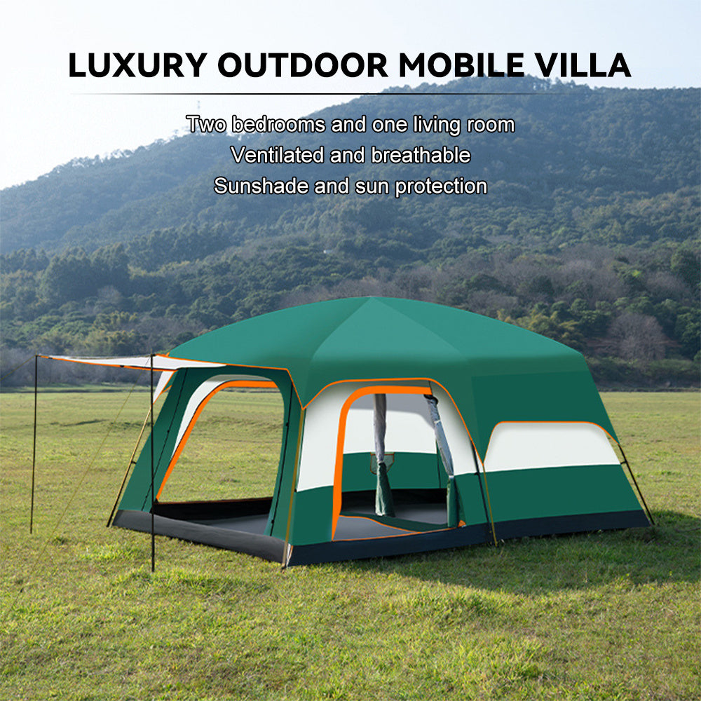 Luxury Family Camping Tent - Spacious 4-6 Person Design with Dual Bedrooms & Living Room, Durable Polyester, All-Season Comfort, Light Brown