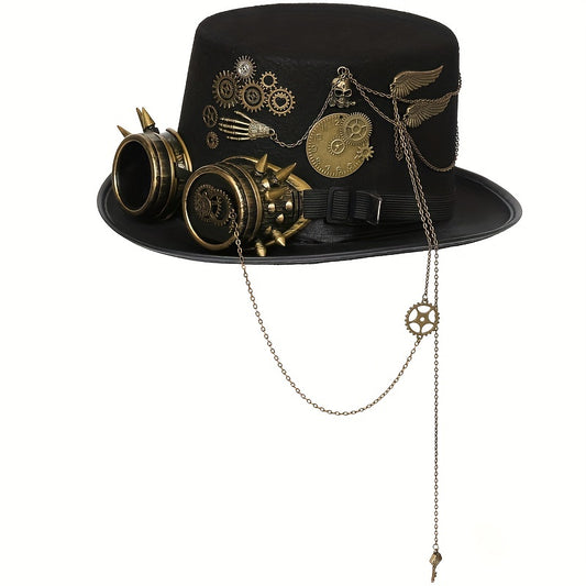 Steampunk Zylinder mit Kette und Nieten - Extravaganter Kopfschmuck für Gothic- und Vintage-Fans