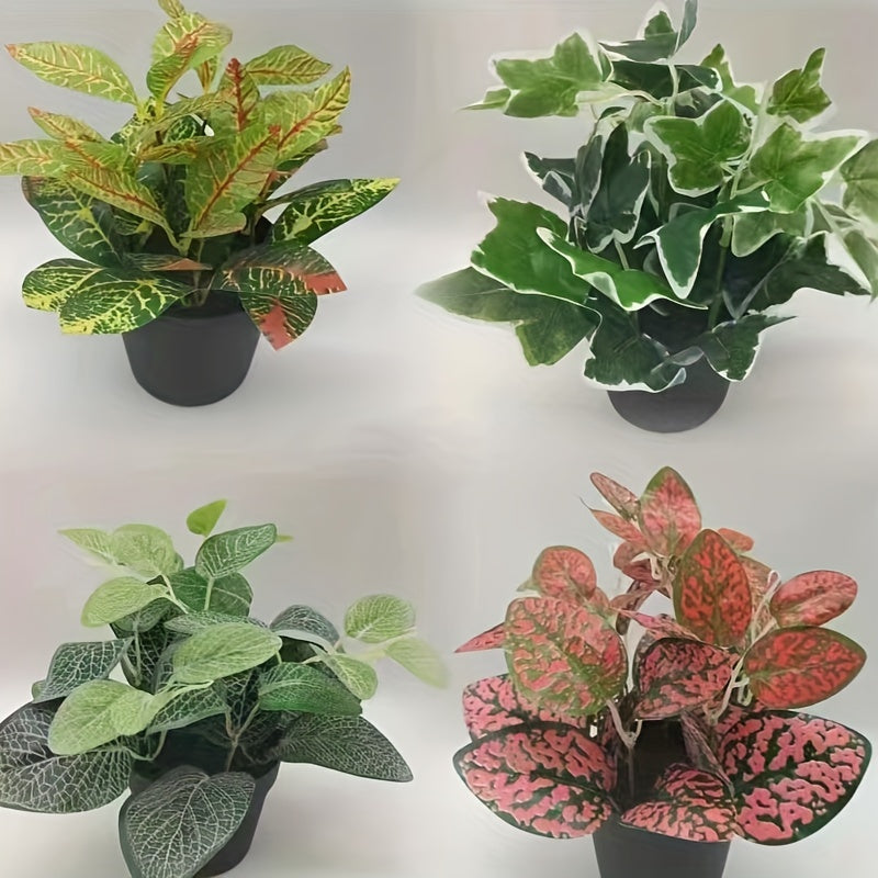 4pcs Set of Lifelike Artificial Green Plants - Perfect for Home & Garden Decor, Includes Pots - Ideal for Spring, Christmas, Easter, Ramadan, Thanksgiving