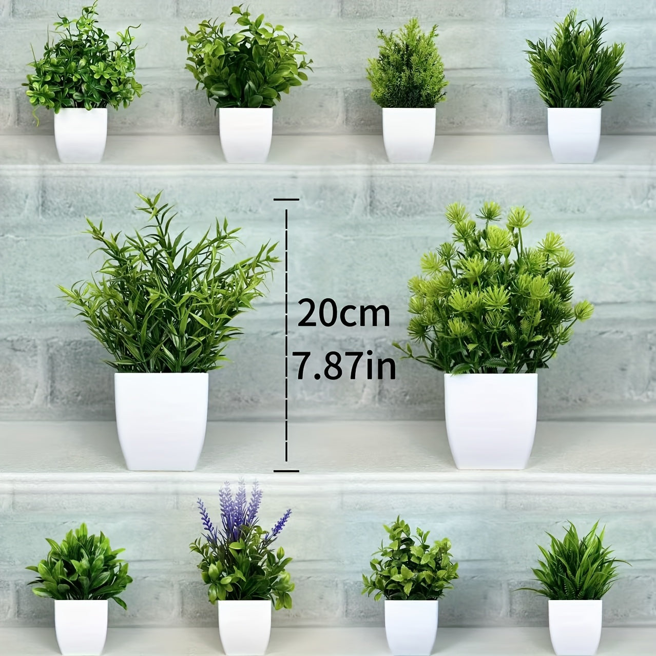 10pcs Small Artificial Blue Flowerpot Green Plant Potted Plant, Simulated Plant Indoor Home Decoration, Plastic Eternal Flower Plant Office Bathroom Bedroom Living Room Flower Rack Decoration Mini Green Plant Bonsai