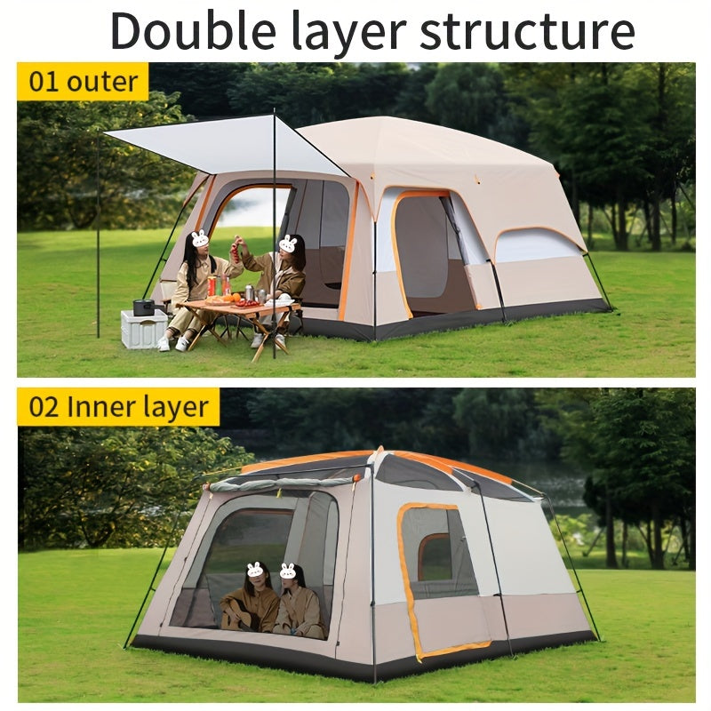 KAIROAD Spacious Beige Tent - 2 Bedrooms & Living Room, Portable Folding Design for Camping and BBQs, Windproof & Waterproof Oxford Fabric, All-Season Zip Closure, KAIROAD