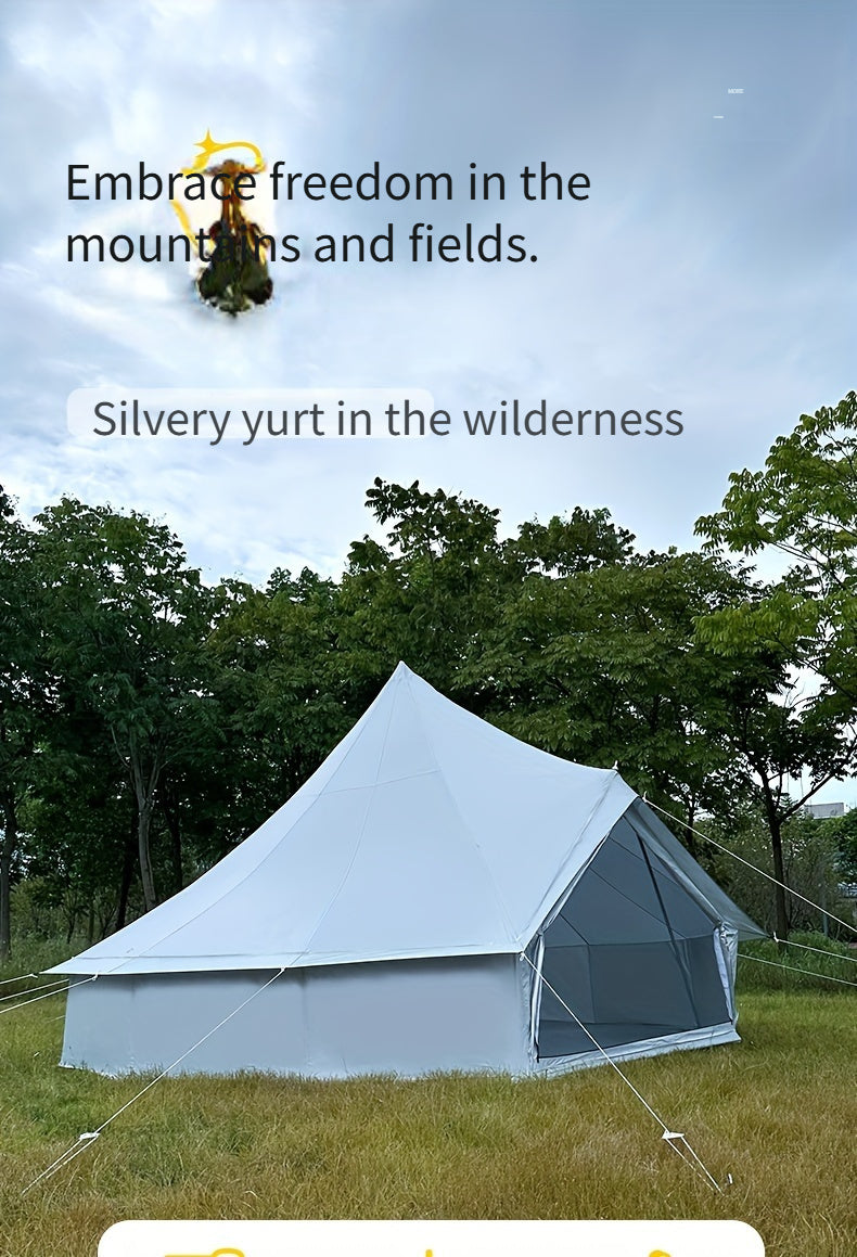 Large 4M Silver-Coated Outdoor Luxury Mongolian Yurt Tent - Waterproof & Fire-Resistant 210D Oxford Fabric - Double Person Camping, Family Picnic, Hiking, Glamping - Easy Setup, Removable, Portable, Zip Closure, Steel Frame