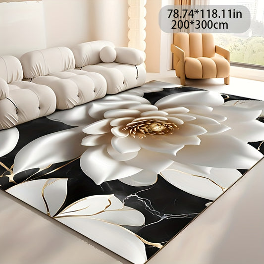 Zulida Luxury Velvet 3D Floral Carpet - Non-Slip, Machine Washable, Versatile for Living Room, Bedroom, Outdoor, and Commercial Spaces, Golden Velvet, Diamond Plush, Door Mat, Various Sizes