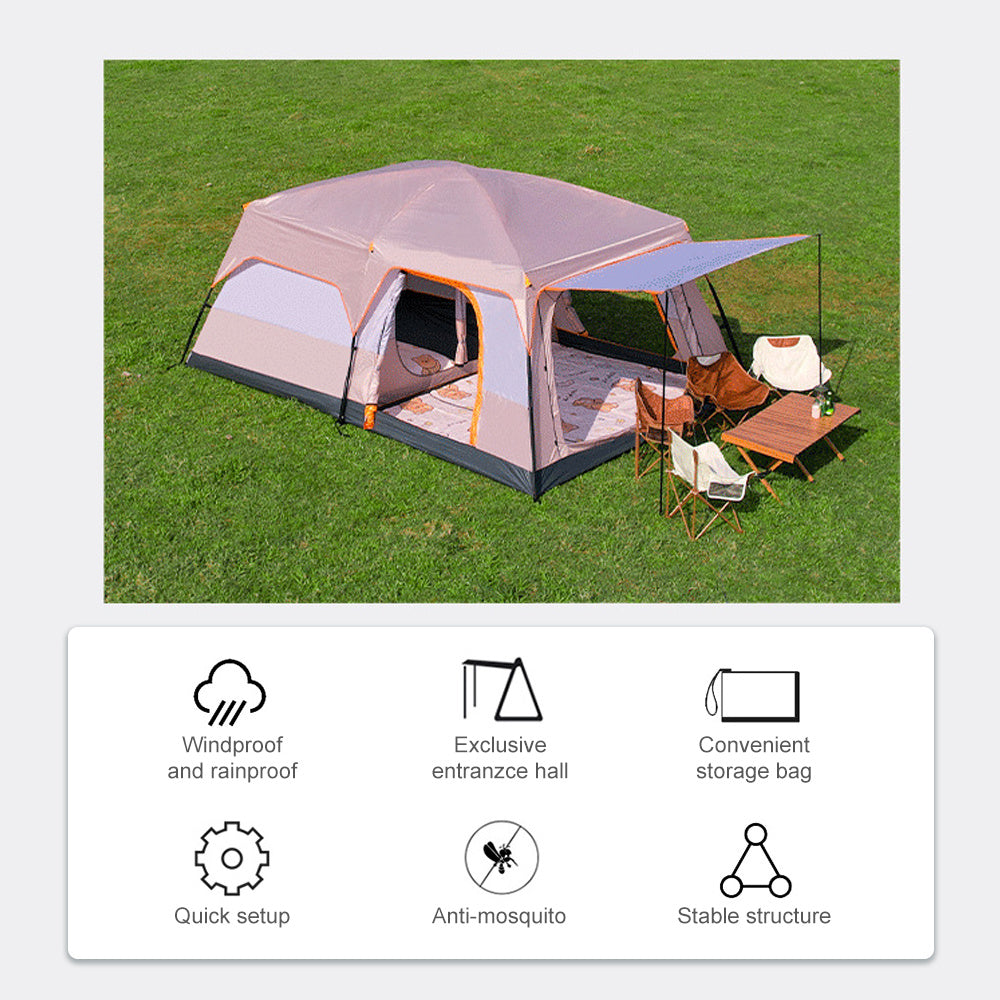 Luxury Family Camping Tent - Spacious 4-6 Person Design with Dual Bedrooms & Living Room, Durable Polyester, All-Season Comfort, Light Brown