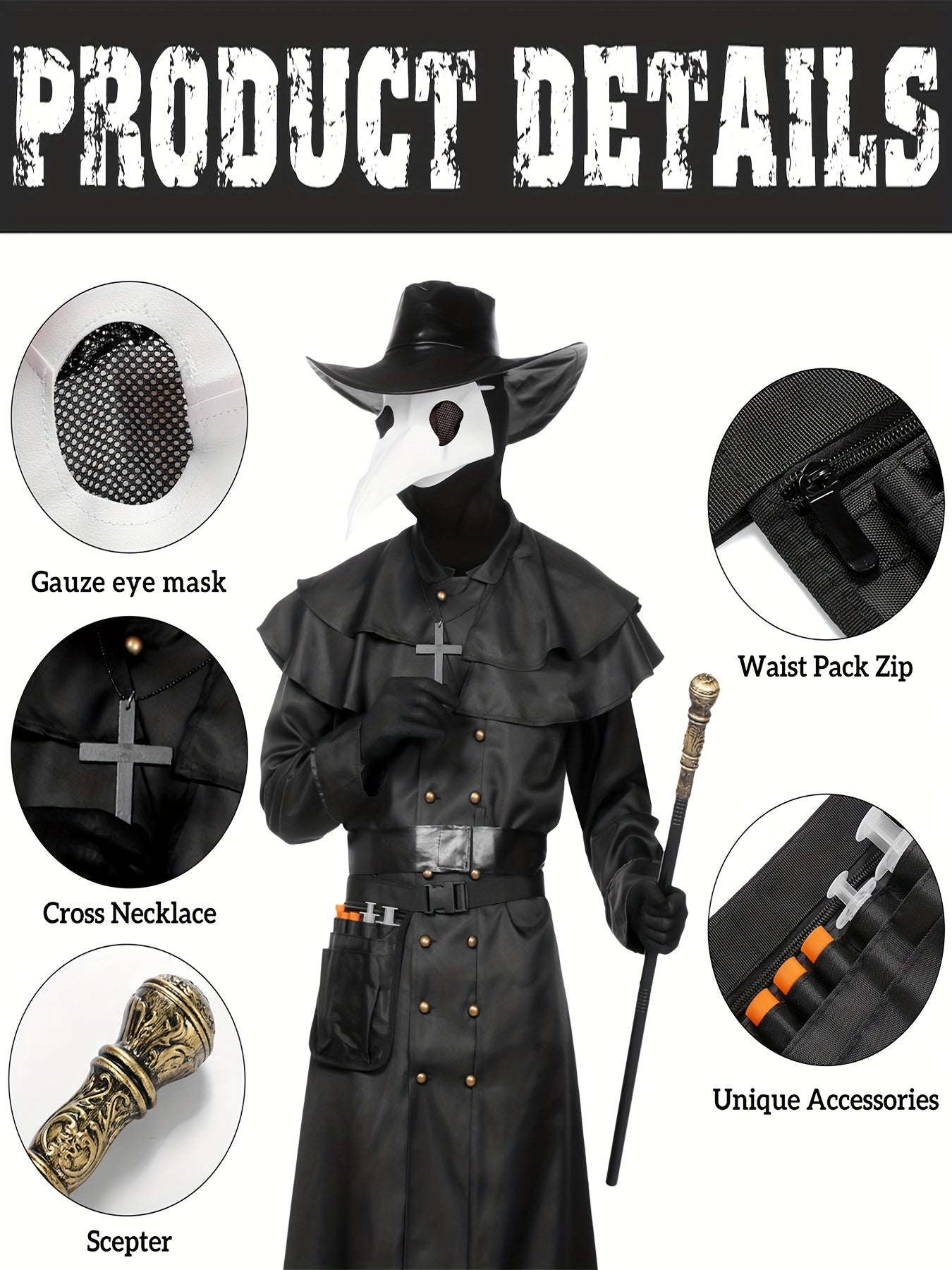 Steampunk Pestdoktor Kostüm für Herren - Mystisches Outfit für Halloween und Mottopartys