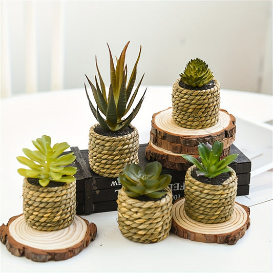 5pcs Set of Artificial Succulents & Aloe - Faux Potted Plants for Indoor/Outdoor Decor, Perfect for Home, Kitchen, Desk, and Wedding, for Spring