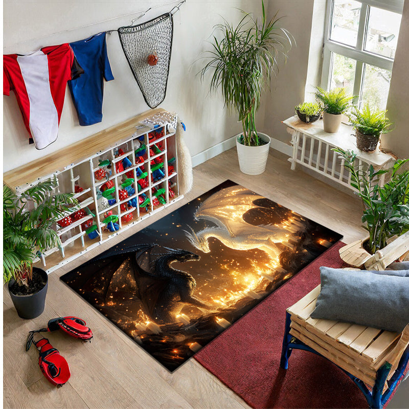 800 Grams Per Square Meter Crystal Velvet Black Dragon And White Dragon Carpet Rug, Non-Slip Floor Mat Ideal for Bedrooms, Porches, And Indoor Use, Rectangular Shape Suitable for Hallways, Living Rooms, Kitchens, Bathrooms, O