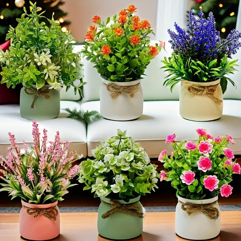 6-Pack Mini Artificial Potted Plants, Faux Lavender, Eucalyptus Greenery, Plastic Fake Flower Pots for Indoor & Outdoor Home Table Wedding Decor, Suitable for Spring, Christmas, Hanukkah, Valentine's Day, Mother's Day, Grandp