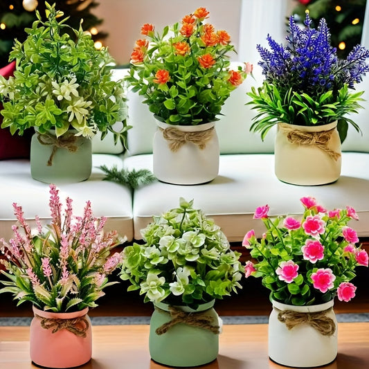 6-Pack Mini Artificial Potted Plants, Faux Lavender, Eucalyptus Greenery, Plastic Fake Flower Pots for Indoor & Outdoor Home Table Wedding Decor, Suitable for Spring, Christmas, Hanukkah, Valentine's Day, Mother's Day, Grandp