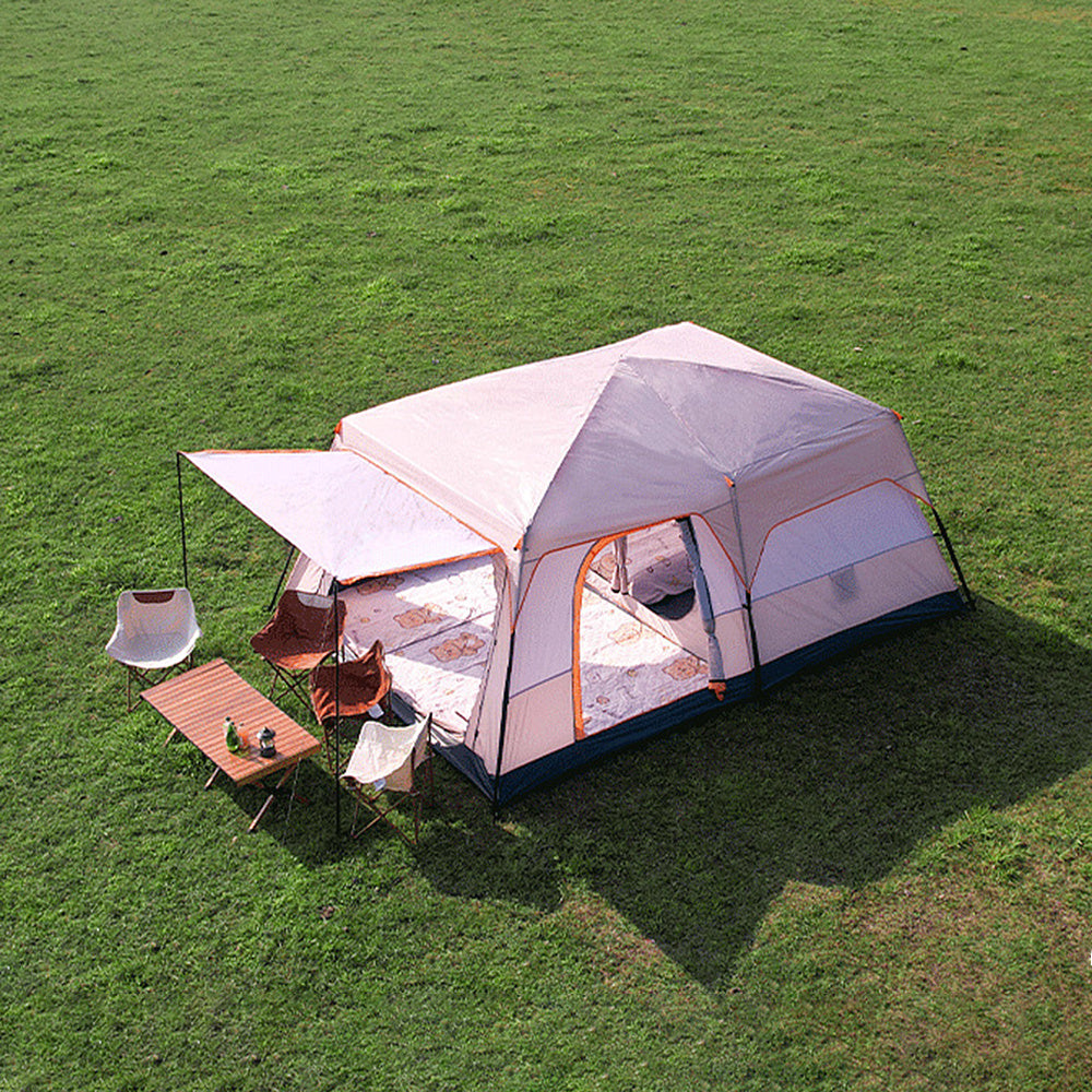 Luxury Family Camping Tent - Spacious 4-6 Person Design with Dual Bedrooms & Living Room, Durable Polyester, All-Season Comfort, Light Brown