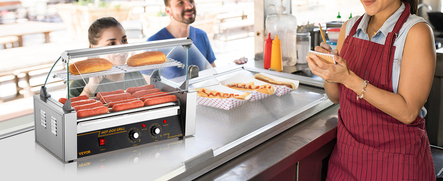 Vevor Hot Dog Roller 5 Rollen 12 Hot Dogs Kapazität 750w Edelstahl Wurst Grill Herd Maschine mit Dual Temp Control Glas haube