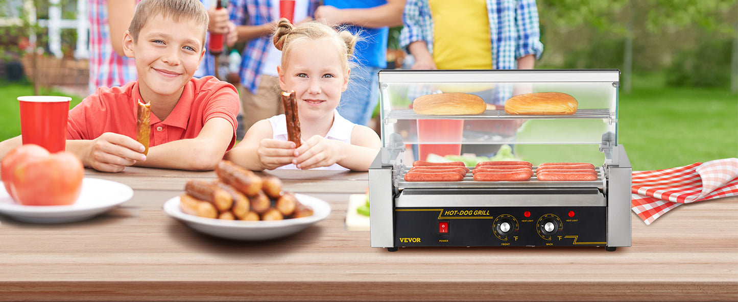 Vevor Hot Dog Roller 5 Rollen 12 Hot Dogs Kapazität 750w Edelstahl Wurst Grill Herd Maschine mit Dual Temp Control Glas haube