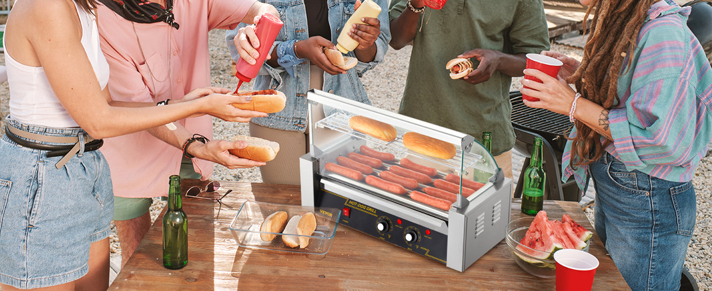 Vevor Hot Dog Roller 5 Rollen 12 Hot Dogs Kapazität 750w Edelstahl Wurst Grill Herd Maschine mit Dual Temp Control Glas haube