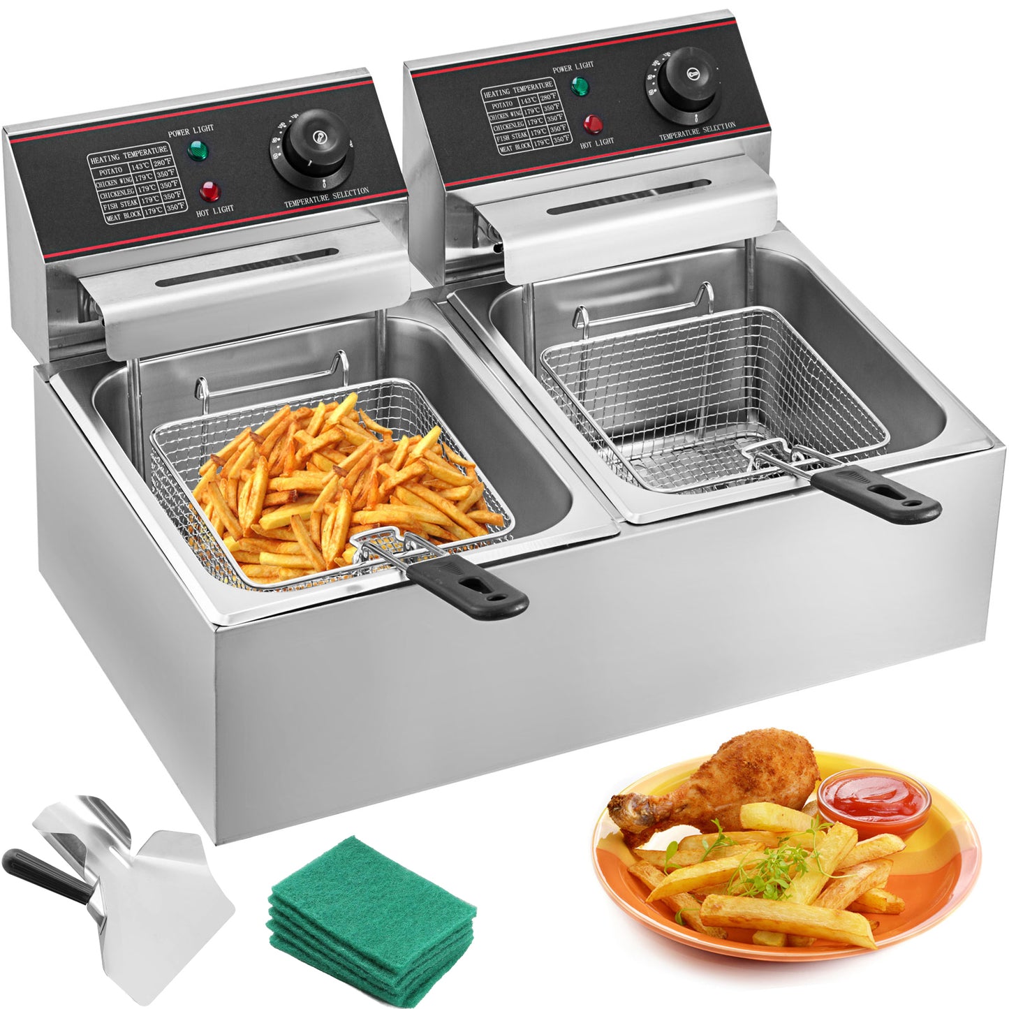 VEVOR 12L 20L Elektrische Friteusen Dual Tanks für Fast Food Restaurant Fried Chicken Stände Braten Pommes Frites Schweinekoteletts