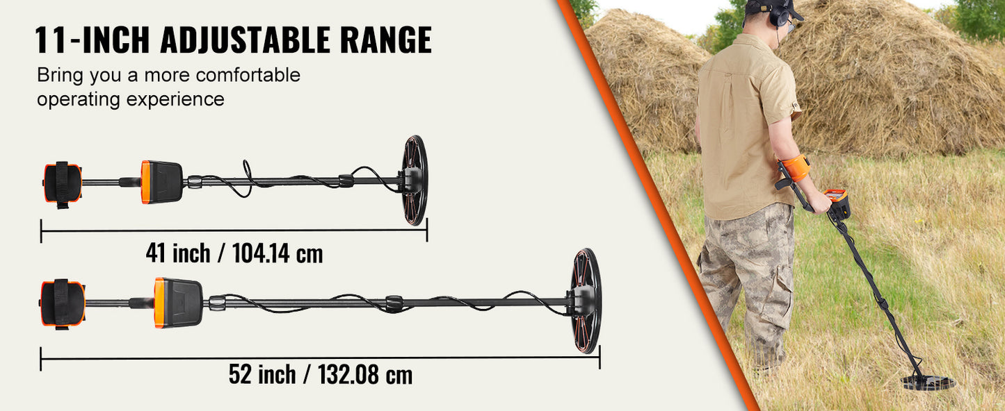VEVOR Metalldetektor Kit für Erwachsene Multifunktionaler Profi-Detektor mit 7 Modi Metallsuchgerät wasserdichte 25,4cm Spule für Größere Tiefe, mit Schaufel und Tragetasche