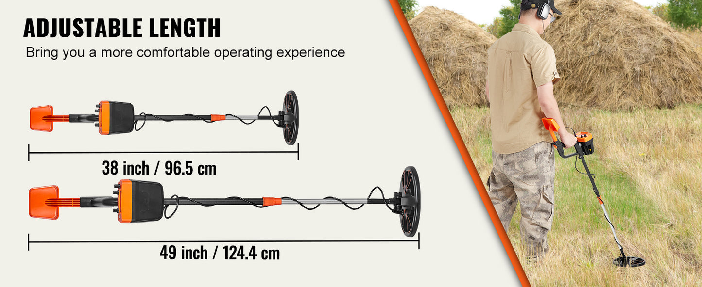 VEVOR Metalldetektor Kit für Erwachsene Multifunktionaler Profi-Detektor mit 2 Modi Metallsuchgerät wasserdichte 20,3cm Spule für Größere Tiefe, mit Schaufel und Tragetasche