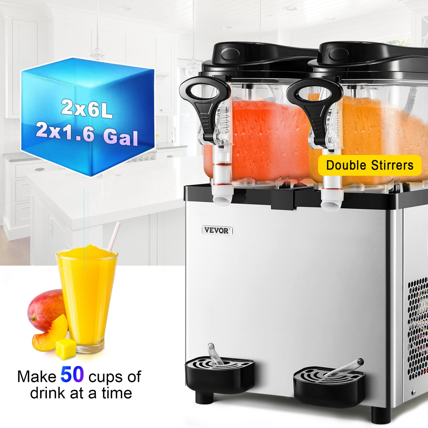 Vevor kommerzielle Slushy Maschine 6l x 2 Tanks 50 Tassen Edelstahl Margarita Smoothie Tiefkühl getränke hersteller für Bars und den Heimgebrauch