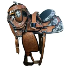 Premium Westernschau-Sattel aus Leder mit silbernen Ecken & Conchos