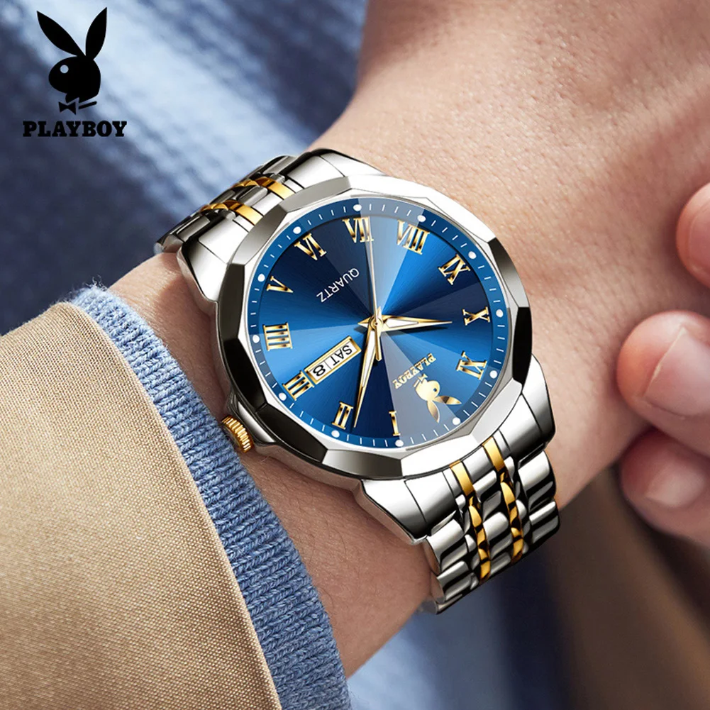 PLAYBOY Luxus Mode Herren Quarzuhren Original Edelstahl Wasserdichte Uhren für Männer Meistverkaufte Herrenarmbanduhren