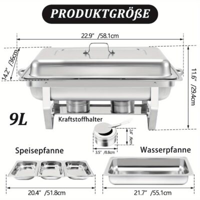 9L 2/4/6/8pcs Chafing Dish Edelstahl Buffet Set Speisenwärmer... Artikel  direkt vom Hersteller Weltweit A1Markt.de