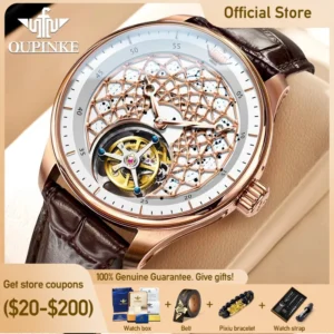 OUPINKE Men's Watches Top Brand Luxury Automatic Watch for Man Tourbillon Mechanical Movement Waterproof Sapphire Luminous